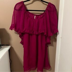 Free People Raspberry Pink Ruffle Semi Sheer Babydoll Style Dress